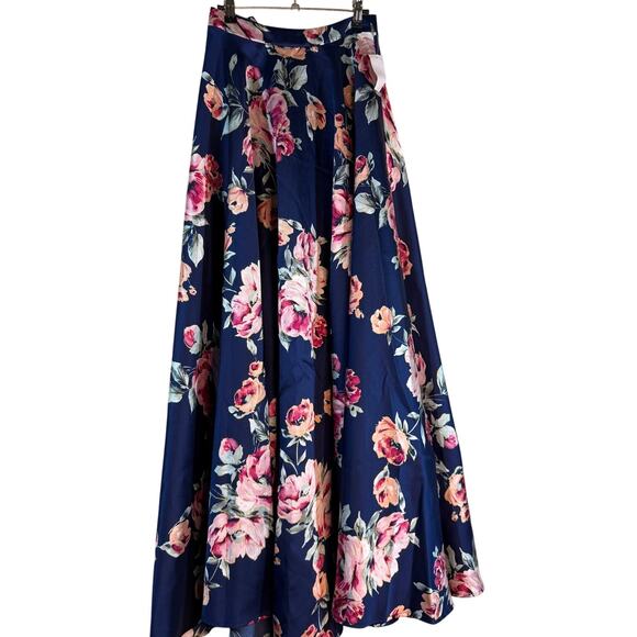 City Studio Maxi Skirt Juniors 1 Blue Floral Formal Evening Party Event Prom - Picture 2 of 12